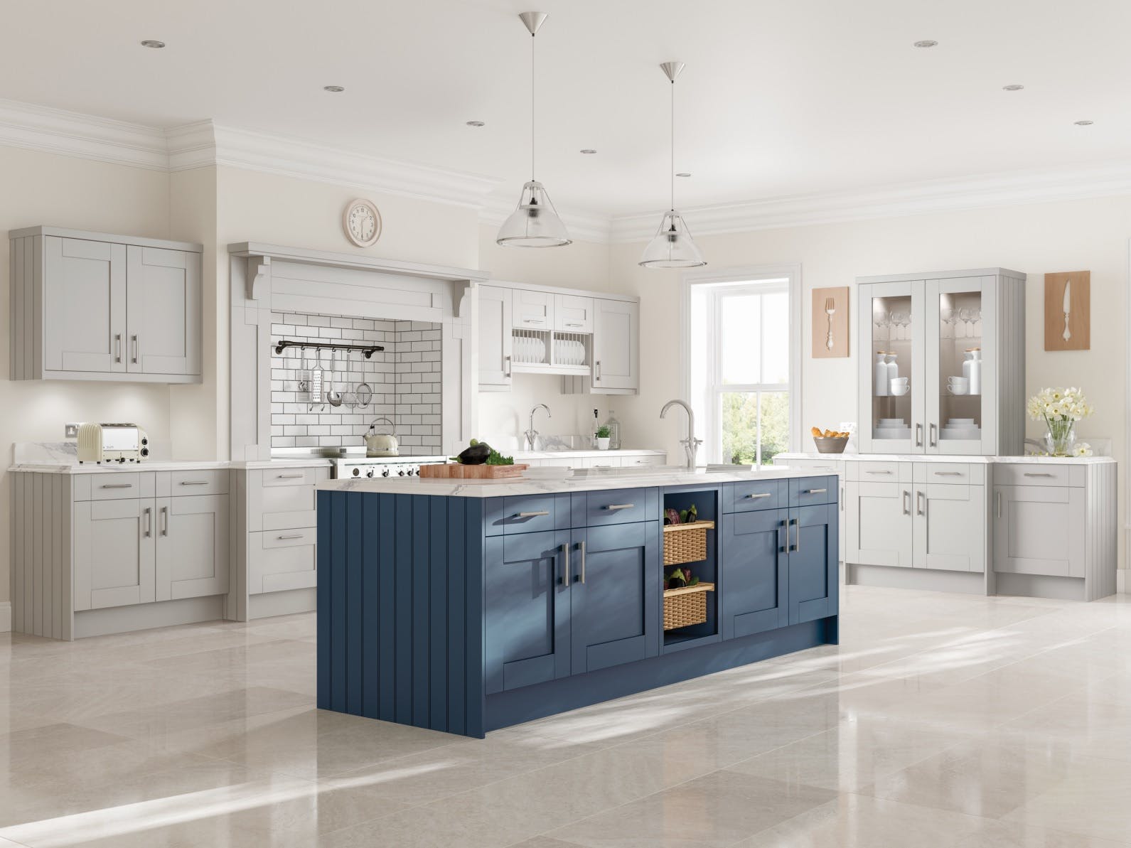 A Passmore kitchen with bespoke blue cabinetry and a generous island